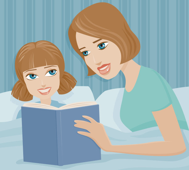 妈妈给女儿读睡前故事图片下载