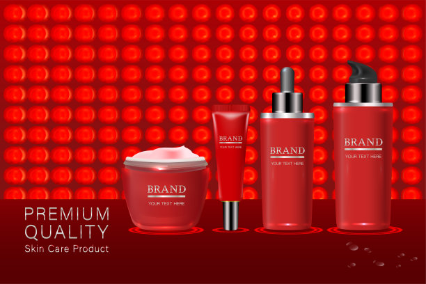 红色化妆品容器与广告背景准备使用，奢侈的皮肤护理广告。图片下载
