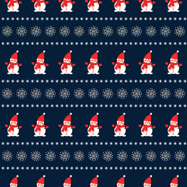 蓝色背景上有雪花无缝图案的雪人。图片下载