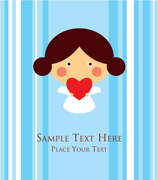 可爱天使女孩矢量情人节贺卡图片下载