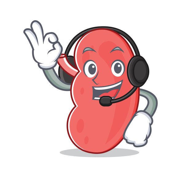 配有耳机肾卡通造型的吉祥物图片下载