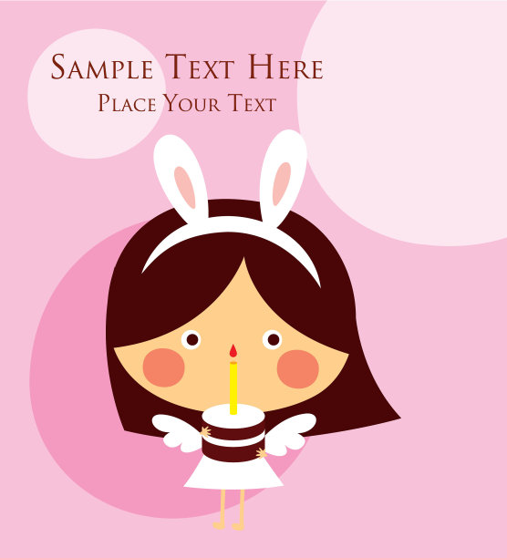 可爱的兔子天使女孩复活节快乐和生日贺卡向量图片下载
