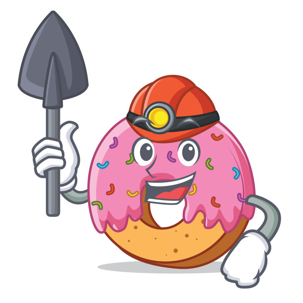 矿工甜甜圈卡通风格的吉祥物图片下载