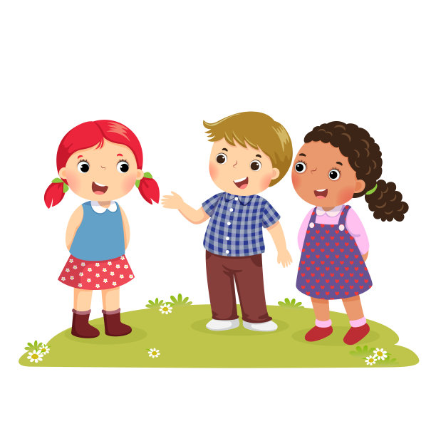 一个男孩介绍他的朋友给女孩的插图图片下载