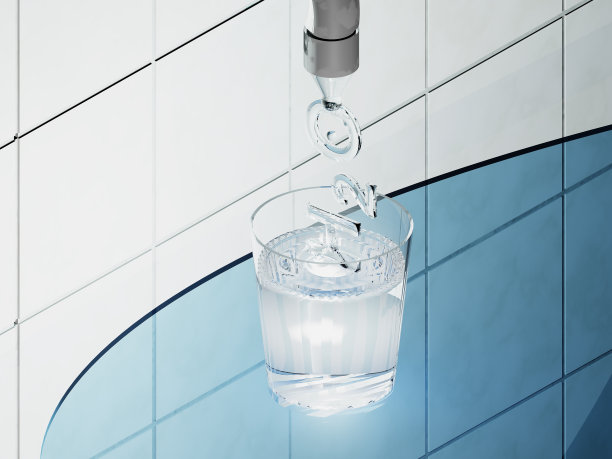 符号H2O滴入玻璃(计算机渲染)图片下载