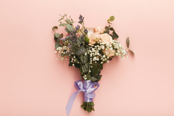 时髦的婚礼花束，俯视图图片下载