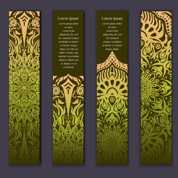 卡片设置花卉花边装饰曼陀罗元素背景。亚洲印度东方华丽的横幅图片下载