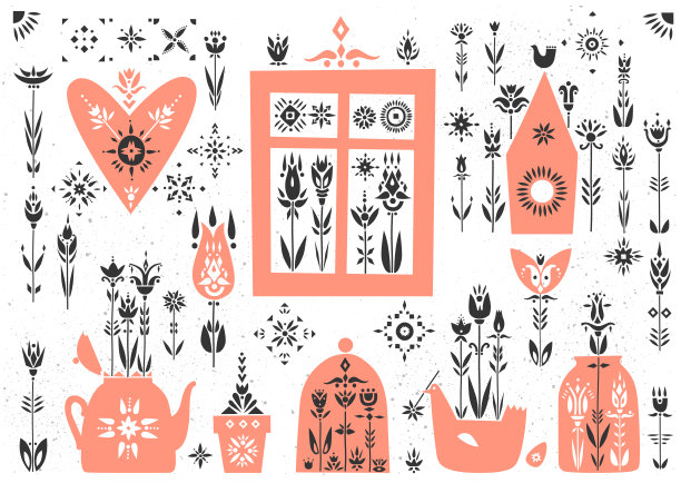 矢量春天海报在民间斯堪的纳维亚风格。素材图片