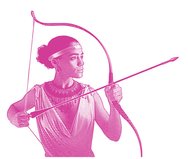 混血女英雄瞄准弓箭。图片下载