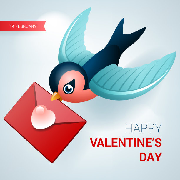 情人节说明。鸟带情书。图片下载