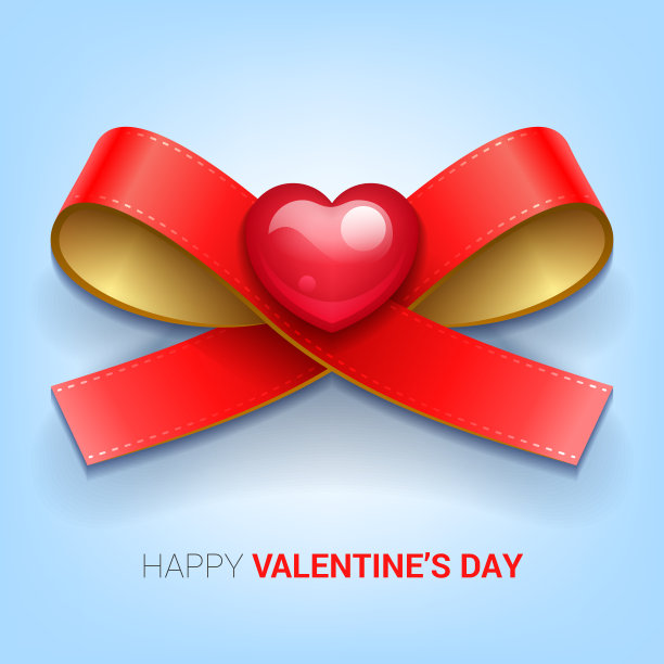情人节说明。丝带与心。图片下载