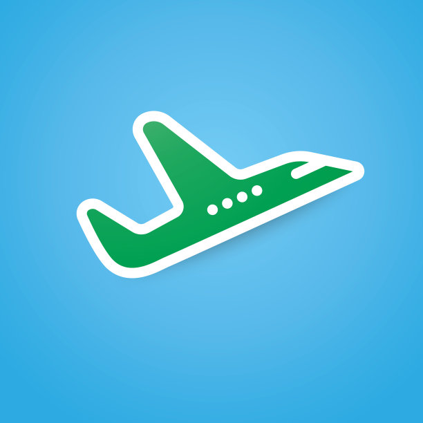 绿色飞机的图标，飞机上的蓝色背景矢量插图。图片下载