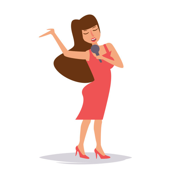 穿着红裙子的女歌手。向量图片下载