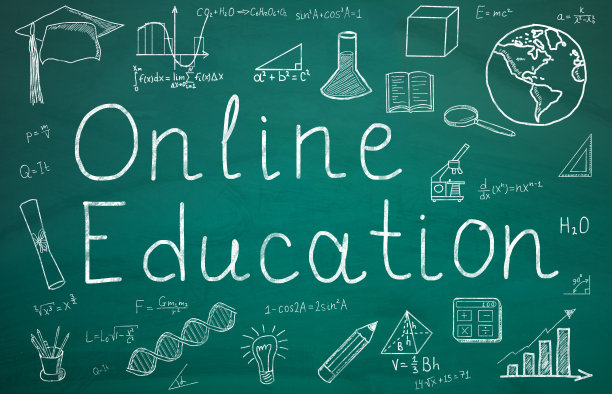 绿色黑板上的在线教育文本图片下载