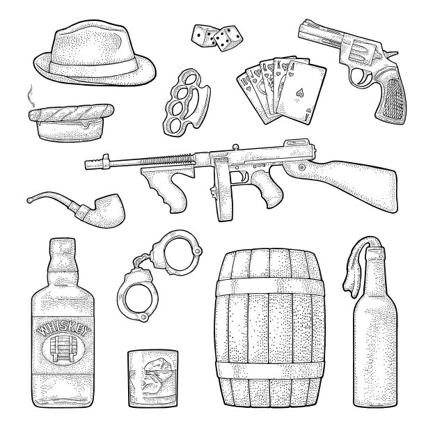 歹徒黑手党。雕刻复古矢量黑色插图。图片下载