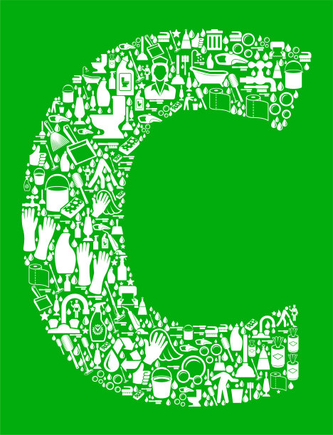 字母C清洁和家务绿色矢量图标模式图片下载