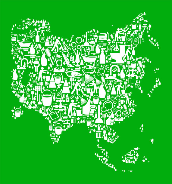 亚洲清洁和家务绿色矢量图标模式图片下载