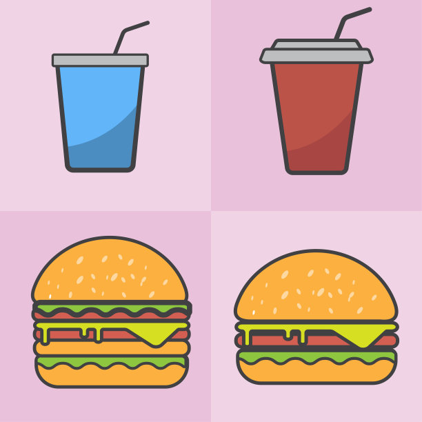 汉堡包和纸杯饮料。图片下载