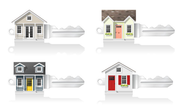 一套小房子钥匙孤立在白色背景，矢量，插图图片下载