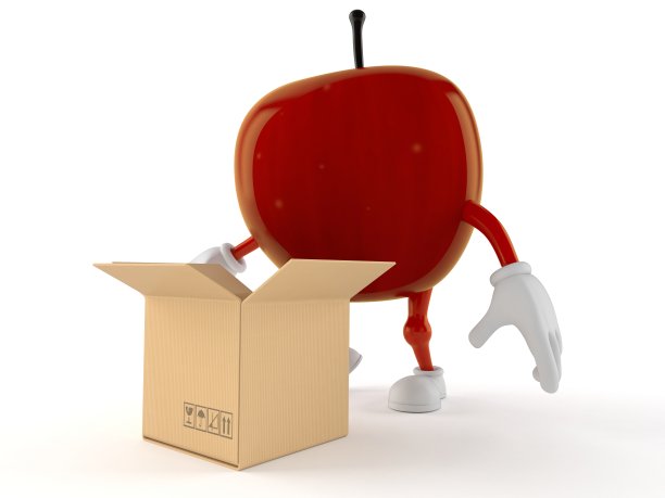 苹果人物与打开的纸板箱图片下载