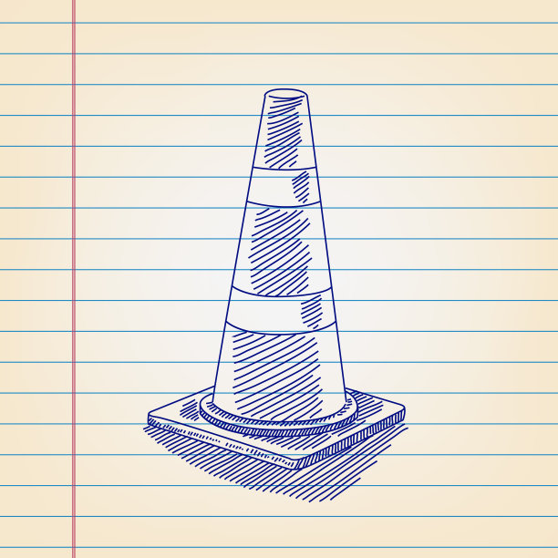 交通锥画在横格纸上图片下载