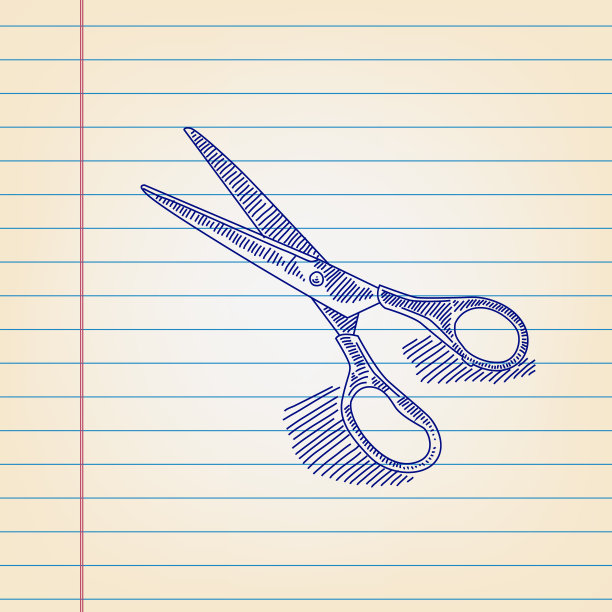 剪刀画在横格纸上图片下载