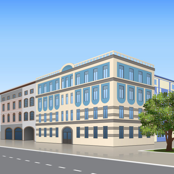 办公楼带有入口和倒影图片下载