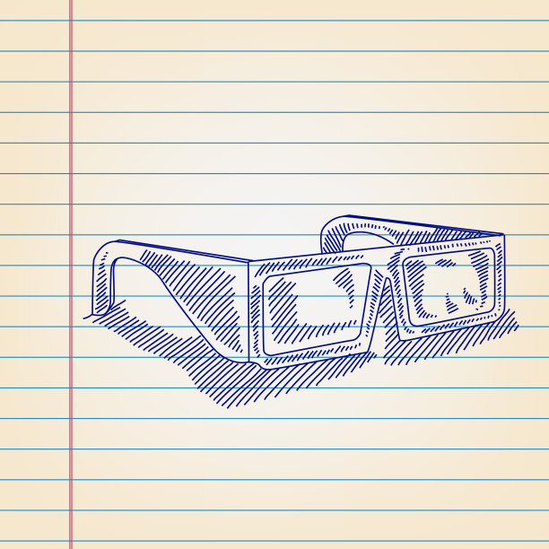 3D眼镜画在横格纸上图片下载