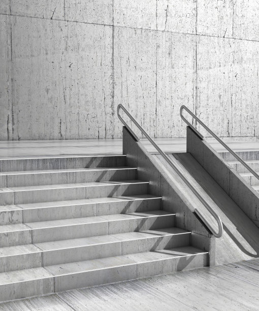 墙前有灰色楼梯。三维演示图片下载