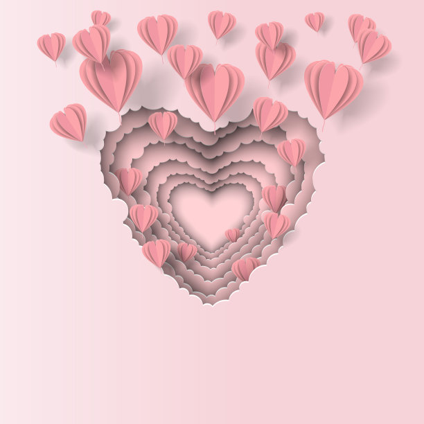 情人节的纸心飞出剪纸3D心。情人节，生日，母亲节，妇女节，送给心爱的人。剪纸图片下载