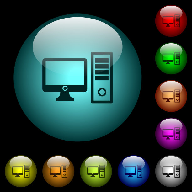 桌面电脑的彩色发光玻璃按钮图标图片下载