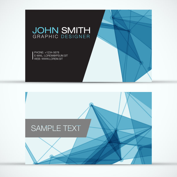 优雅的现代名片集-白色背景上的蓝色多边形网格- EPS10矢量设计图片下载