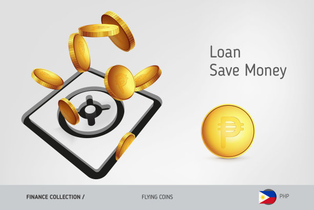 安全图标与飞行菲律宾比索硬币，金融概念。矢量插图印刷，网站，网页设计，移动应用程序，信息图表。图片下载