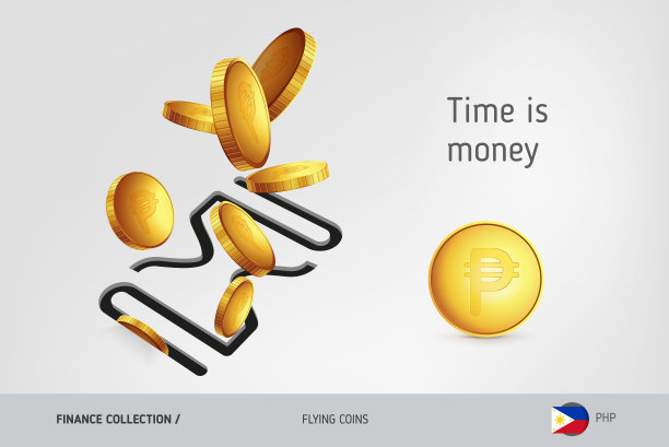沙漏图标与飞菲律宾比索硬币，金融概念。矢量插图印刷，网站，网页设计，移动应用程序，信息图表。图片下载