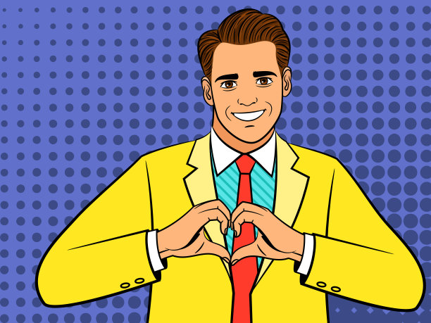 波普艺术男子心手势图片下载