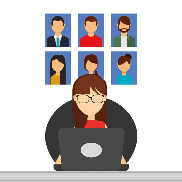 商务女性坐在笔记本电脑人群中工作图片下载