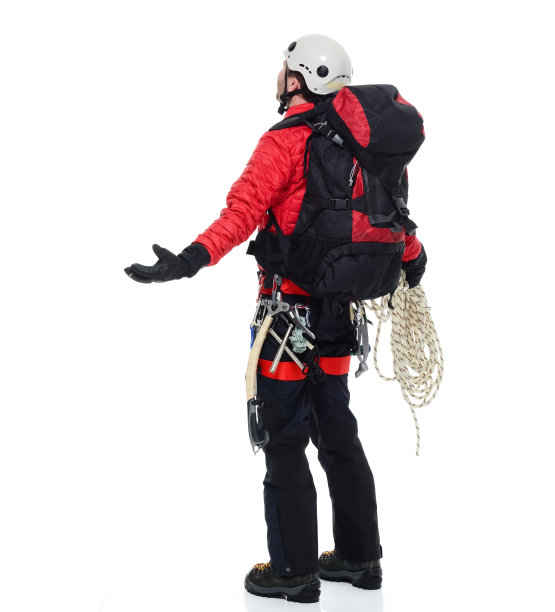 男性冰攀登者后视图图片下载