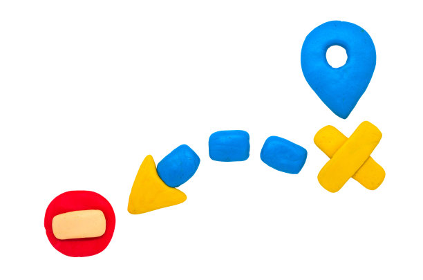 在白色背景上模拟粘土导航标志。明亮的导航标志孤立。图片下载