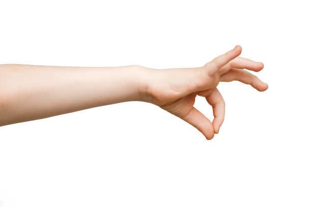 孩子的手制作抓取一些项目孤立的白色图片下载