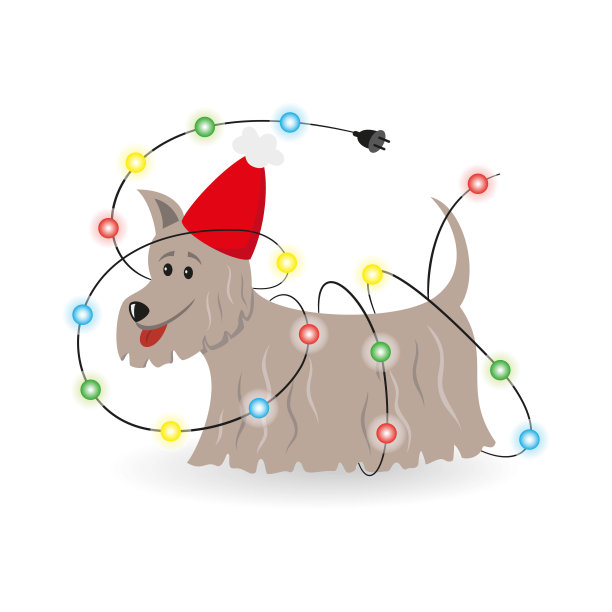 卡通狗与圣诞花环的白色背景。图片下载