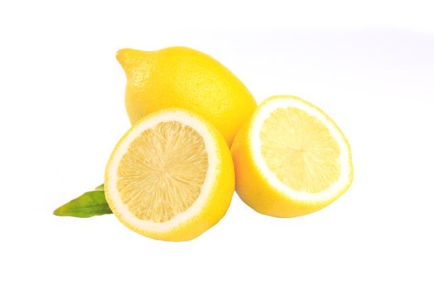 分离的新鲜柠檬与叶子图片下载
