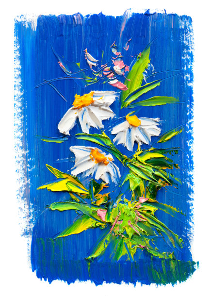 油画雏菊花。在白色的背景上。图片下载