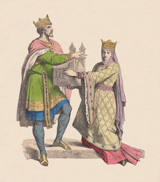 法兰克国王和王后，10世纪，手工着色木刻，大约1880年出版图片下载