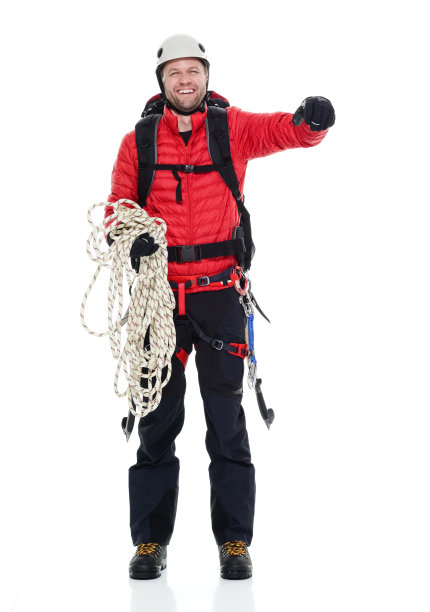 男性冰上攀登者举手欢呼图片下载