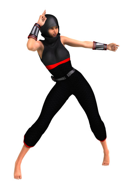 3D渲染女性忍者在白色图片下载