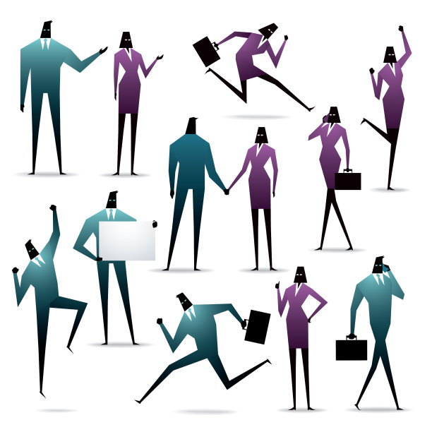 孤立的简单几何图形商人剪影图标设置与阴影图片下载