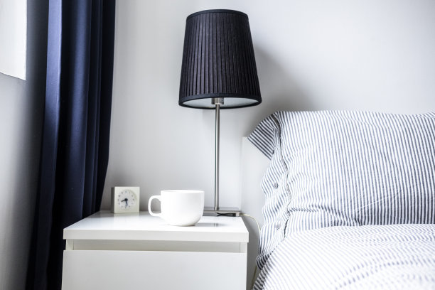 白色深蓝极简主义卧室设计图片下载