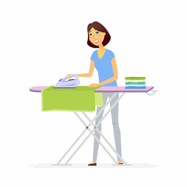 年轻女子烫衣服-卡通人物人物孤立插图图片下载