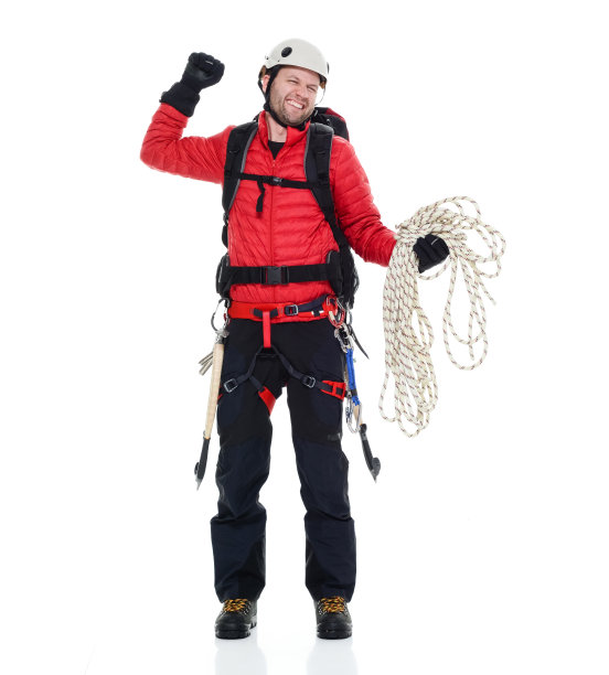男性冰上攀登者举手欢呼图片下载