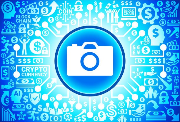 货币和加密货币背景上的数码相机图标图片下载